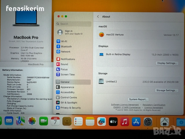 13.3' Core i7 Apple MacBook Pro Mid 2017 16GB RAM/256GB SSD/Бат 6ч, снимка 6 - Лаптопи за работа - 53015398