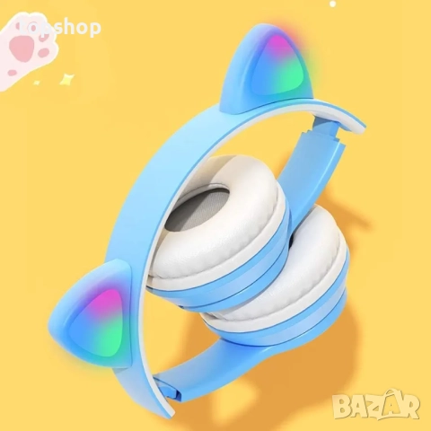 Нови p47m Безжични Bluetooth слушалки Cat RGB LED - Стерео музикални слушалки с вграден микрофон ..., снимка 2 - Bluetooth слушалки - 52372572