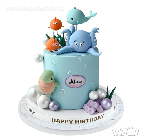 Морски свят комплект фигурки октопод рибки костенурка топчета корал декорация на торта , снимка 2 - Други - 53744748