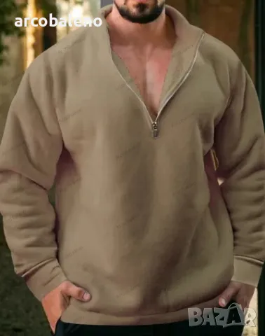 Мъжки свободен ежедневен едноцветен суичър с половин цип, 8цвята , снимка 17 - Суичъри - 48416599