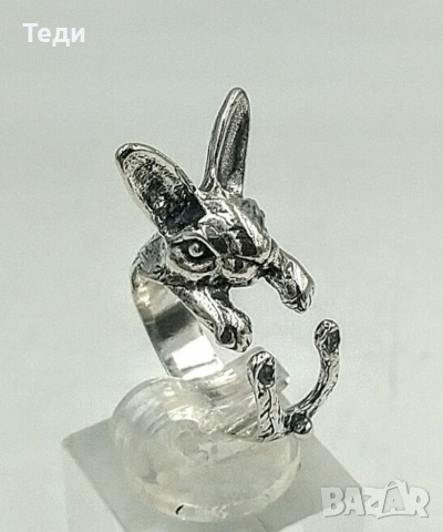 Сребърен пръстен Зайче, регулируем размер, снимка 7 - Пръстени - 36418101