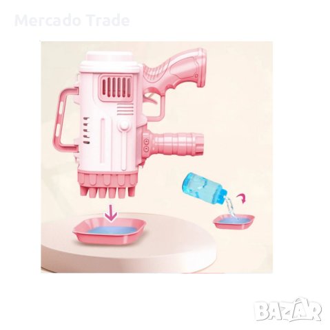 Пистолет Mercado Trade, За сапунени балончета, 32 дупки, Базука, Розов, снимка 3 - Електрически играчки - 41530586