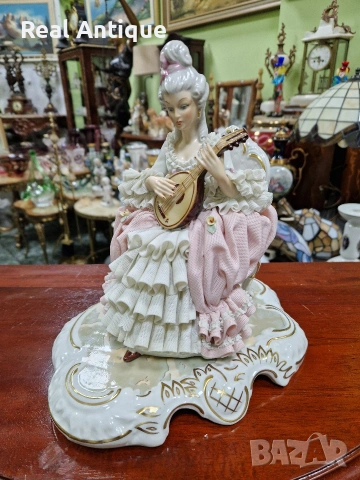 Уникална голяма антикварна немска порцеланова фигура статуетка Dresden , снимка 2 - Статуетки - 53473233