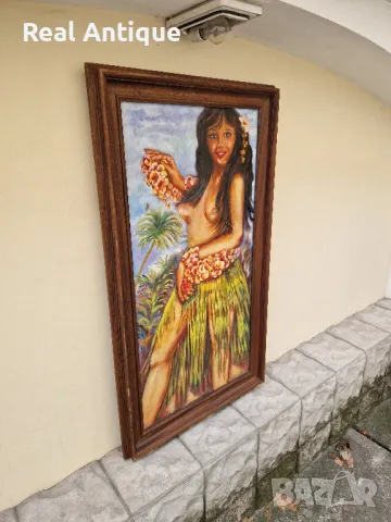 Уникална антикварна испанска картина масло върху платно , снимка 4 - Картини - 48252279