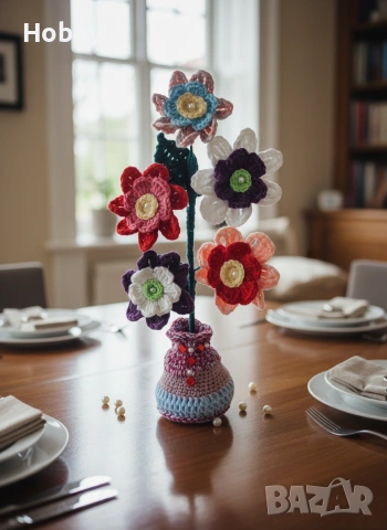 Ръчно плетени букети, снимка 2 - Декорация за дома - 53407630