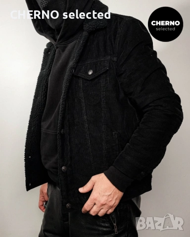 Мъжко черно кадифено яке с шерпа подплата LEVI’S PREMIUM Type III Corduroy Sherpa Trucker Jacket – L, снимка 12 - Якета - 53623574