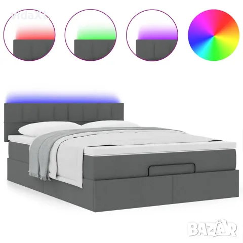 vidaXL Османска легло с матрак и LED, тъмносиво, 140x190 см, плат, снимка 5 - Спални и легла - 56147008