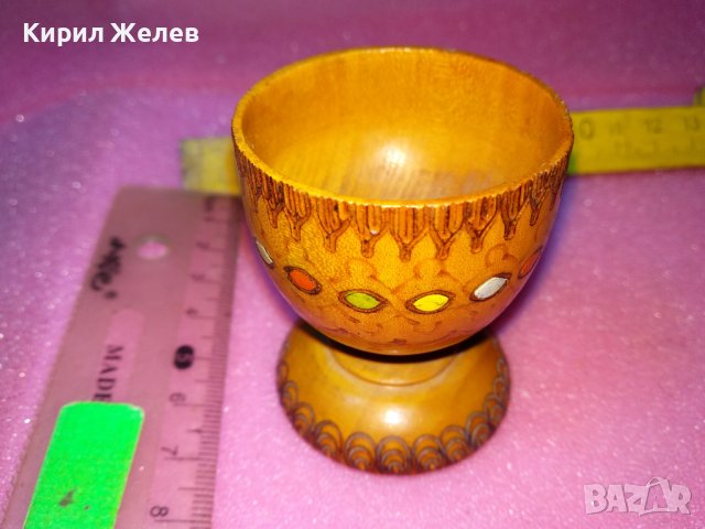 СТАРА ЕТНОГРАФСКА ДЕКОРАТИВНА ПИРОГРАФИРАНА ДЪВЕНА ЧАШКА РЪЧНА ИЗРАБОТКА 32811, снимка 7 - Декорация за дома - 44222308