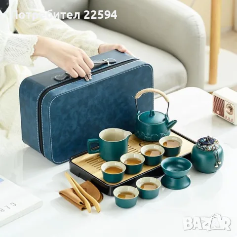 14 предметен чайник Gongfu комплект 6 чаши порцелан за пътуване подарък – Зелен