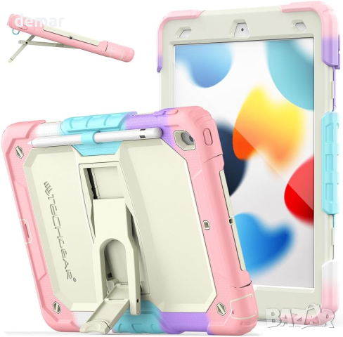 ArmourSHIELD Калъф за Apple iPad 10.2" със сгъваема стойка, държач за молив, розов, за деца
