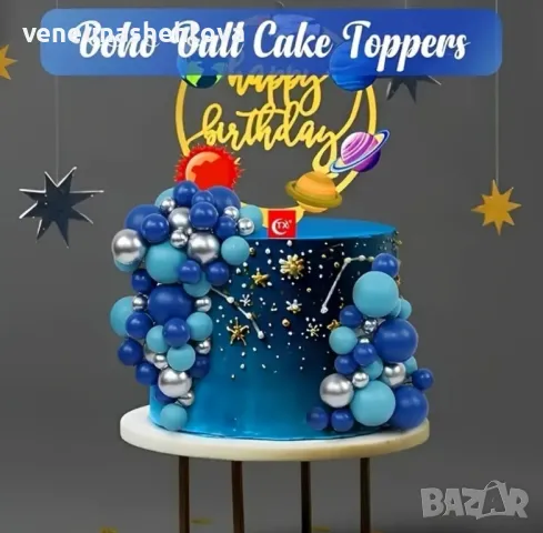115 броя Сини/тъмно сини/сребристи топчета топки на тел за декорация на торта стиропор , снимка 4 - Други - 47806735