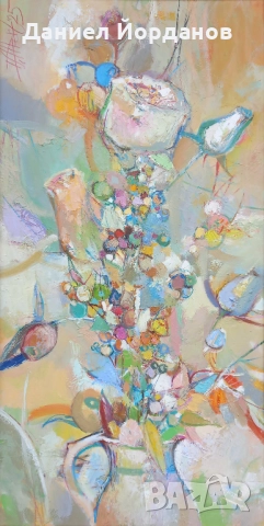 Картина маслени бои на платно "Рози на щастието", 50 х 100 см , снимка 2 - Картини - 43048170