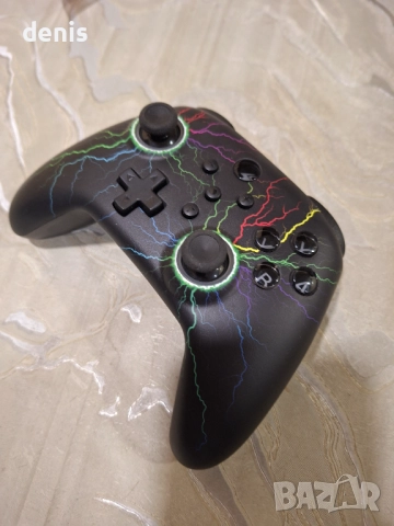 Безжичен контролер, съвместим със Switch Lite/OLED/PC, Bluetooth, RGB, LED 9 цвята, регулируемо турб