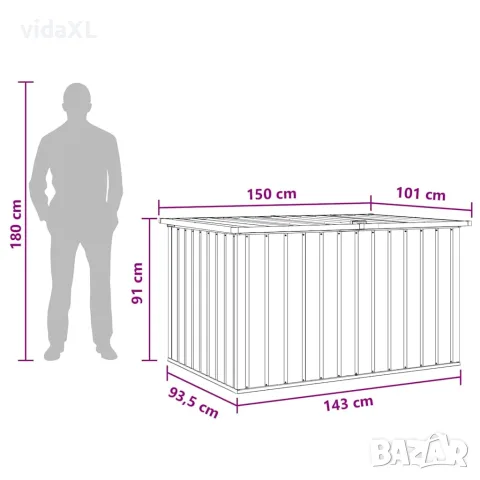 vidaXL Градински сандък за съхранение, сив, 150x101x91 см, снимка 4 - Ракли - 56147657