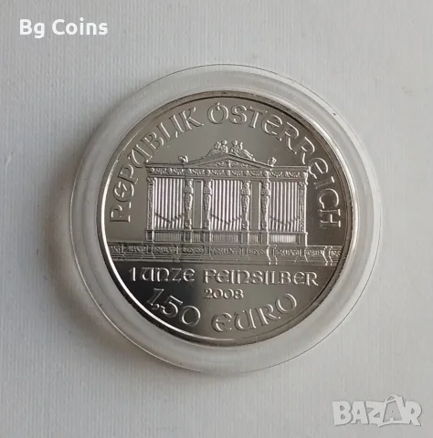 Сребро 1 OZ 2008 Филхармония , снимка 2 - Нумизматика и бонистика - 56076173