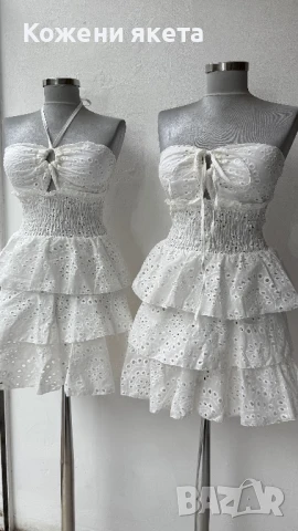 Бяла памучна рокля с бродерия, снимка 1