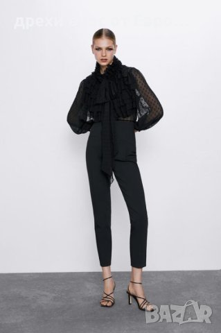 ZARA Черна риза XS, снимка 2 - Ризи - 40526866