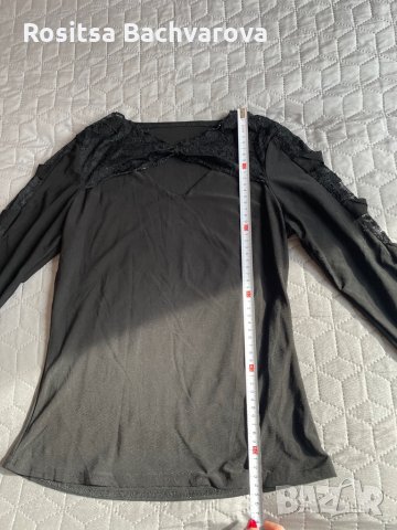 Черна блузка с дантела, S размер, снимка 5 - Блузи с дълъг ръкав и пуловери - 30385471