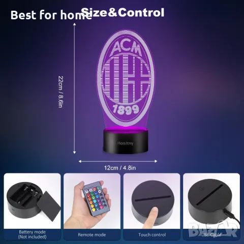 AC Milan 3D LED лампа с дистанционно , снимка 2 - Футбол - 48341884