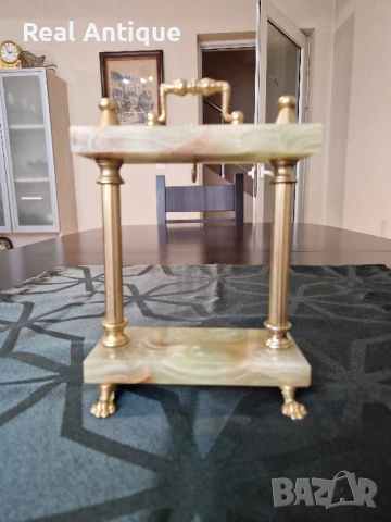 Страхотна антикварна белгийска стойка за джобен часовник бронз оникс , снимка 3 - Антикварни и старинни предмети - 50894861