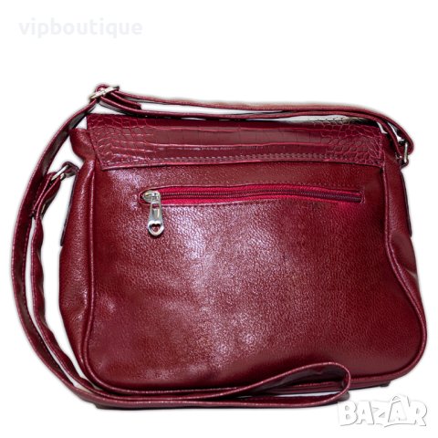 Кожена дамска чанта през рамо бордо, снимка 2 - Чанти - 40391991
