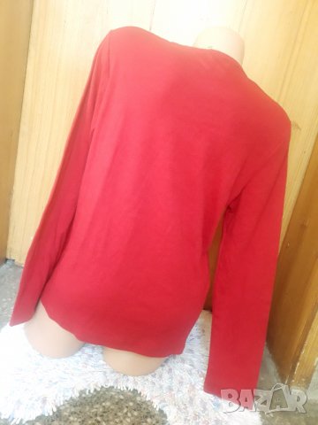 Червена блуза с декорация камъчета Коледно топче Л, снимка 4 - Блузи с дълъг ръкав и пуловери - 34243405