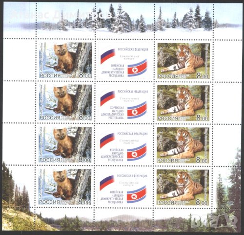 Чисти марки в малък лист Фауна Самур Тигър 2005 от Русия