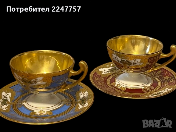 Рядко срещан двоен сет ръчно декориран , снимка 2 - Антикварни и старинни предмети - 51482685