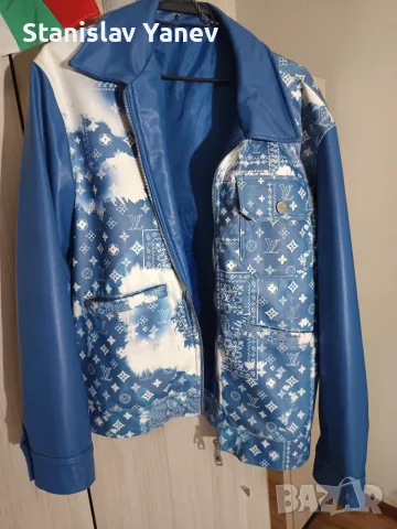 луксозният модел Louis Vuitton Monogram Bandana Mix Leather Denim Jacket., снимка 7 - Бански - 55965445