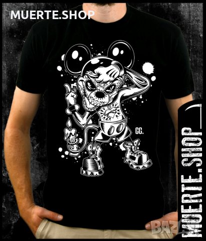 Черна тениска с щампа MICKEY MOUSE TATTOOED