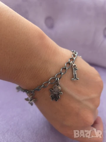 Антикварна сребърна гривна с талисмани , снимка 7 - Гривни - 51079231
