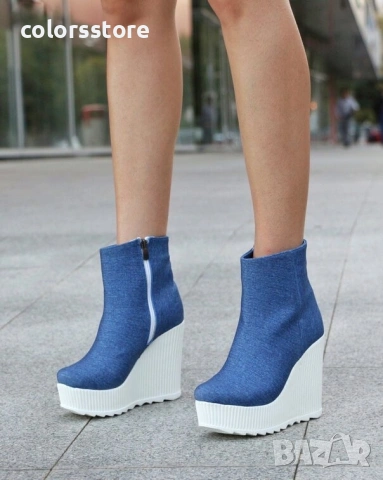 Боти на платформа - деним с бяло ходило - BNP1, снимка 2 - Дамски боти - 33585664