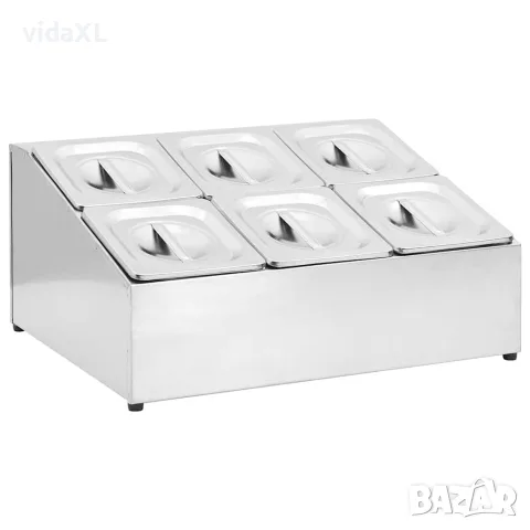 vidaXL Гастронорм контейнер държач с 6 GN съда 1/6 неръждаема стомана