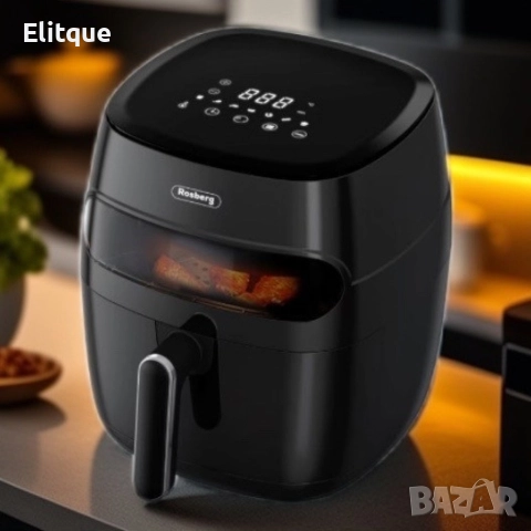 Фритюрник AirFryer , 1350W, 5.2л., LED дисплей, Горещ въздух, Таймер, до 200°C, Черен
