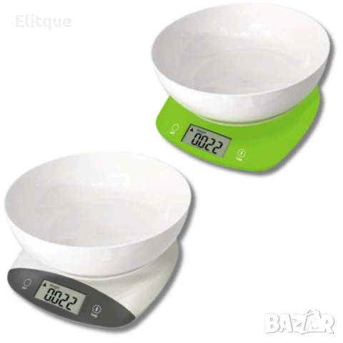 Кухненска везна с купа, 5кг., 2хАААбатерии, LED екран, Зелен, Сив, снимка 2 - Други стоки за дома - 52852793