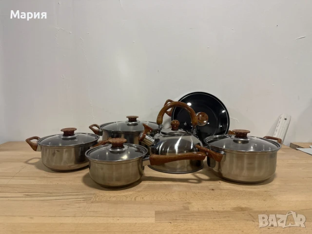 Комплект тенджери + подарък кухненски прибори розов, черен или зелен цвят DJ37+TV1316, снимка 1