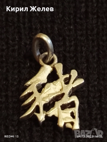 Сребърен медальон с Китайски йероглиф майсторска изработка 52351, снимка 3 - Колиета, медальони, синджири - 52652332