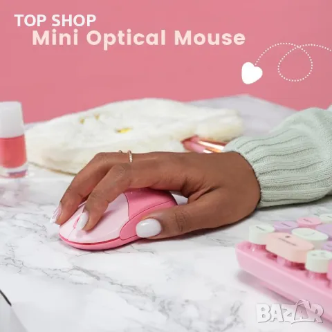 Perixx PERIDUO-802PK Bluetooth мини клавиатура и мишка - розово, снимка 6 - Клавиатури и мишки - 49500297