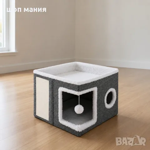 Котешка къщичка 2 в 1 с драскалка и легло, снимка 3 - За котки - 55943827