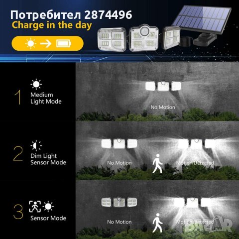 Соларна лампа с датчик за движение , снимка 9 - Соларни лампи - 41476353