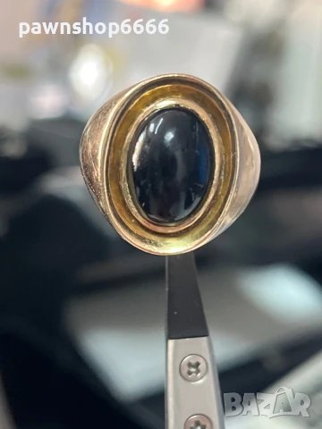 Златен пръстен 14 карата ръчна изработка с черен оникс, снимка 10 - Пръстени - 50653300
