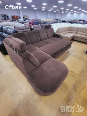Кафяв ъглов диван от плат с функция сън "ZE-EM06001", снимка 3 - Дивани и мека мебел - 39970642