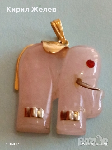 Късметлийска сребърна висулка слон от розов кварц и рубинено око 43571, снимка 8 - Колиета, медальони, синджири - 52925952