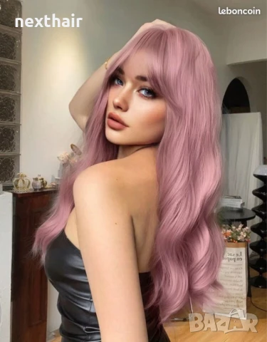 70 см чуплива перука цвят пепел от рози с бретон, снимка 3 - Аксесоари за коса - 50655423