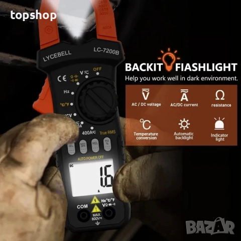 НОВИ Цифрови клещи, Ампер клещи, ръчен цифров мултиметър 7200B, Тестер за AC/DC напрежение, снимка 5 - Гедорета - 51636482