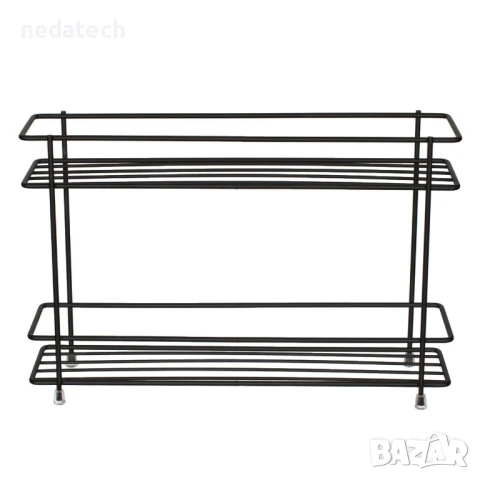 Метален рафт на две нива, Черен, 32,5x8x21,5 см., снимка 2 - Органайзери - 51352471