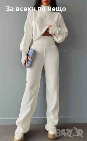 Дамски Комплект 2 Части С Ефектен Ръкав И Поло Плетиво - 3 Налични Цвята Код S189, снимка 4 - Комплекти - 52419076