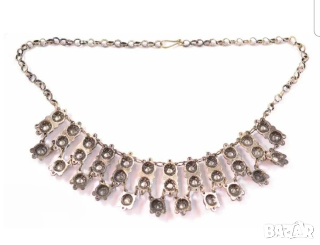 Стар колие гердан за народна носия със  светлосини камъни фолклор, снимка 2 - Колиета, медальони, синджири - 51316194