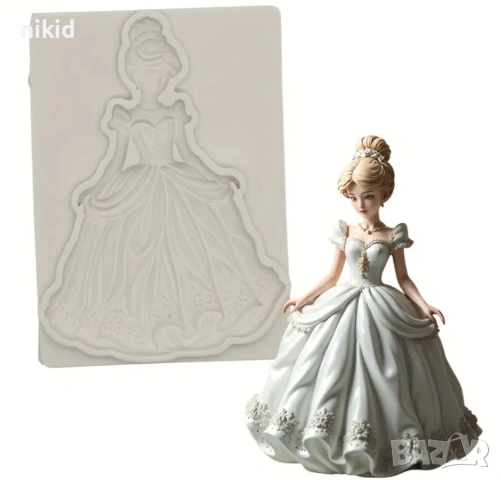 Момиче в красива рокля принцеса силиконов молд форма фондан шоколад декор украса , снимка 2 - Форми - 53804761