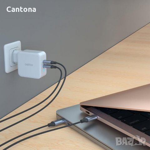 Choetech GaN Fast Charger 100W USB-C PD - 2 x USB-C изхода и с технология за бързо зареждане (бял), снимка 4 - Оригинални зарядни - 34112943